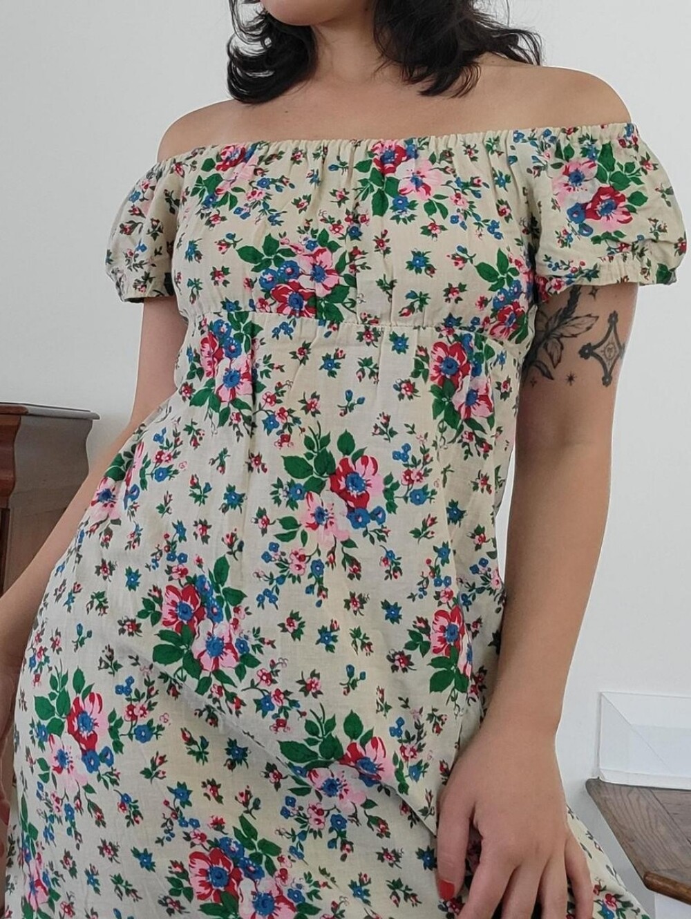 Vintage floral empire waist ruffle dress